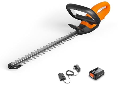 Flymo 18V SimpliCut 450 Cordless Hedge Trimmer with Battery & Charger | Keep hedges neat and tidy with dual-action blades, cutting branches up to 12mm, up to 60 mins runtime. Built in storage.