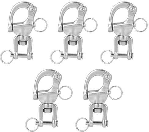 5pcs 316 Stainless Steel Swivel Jaw Snap Shackles, Heavy Duty Quick Release Spring Hook Clips, Marine-Grade Carabiner Sailboat Lift Rope Shackle for Sailing Rigging Climbing Towing Industrial Halyard