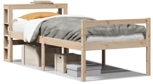 QJBSAVVA Seniorenbett 90x190 cm aus Massivholz - Pflegebett mit Kopfteil für Senioren - Holz-Bettgestell mit Lattenrost, 44 cm Sitzhöhe für leichtes Aufstehen, Kiefer Unbehandelt