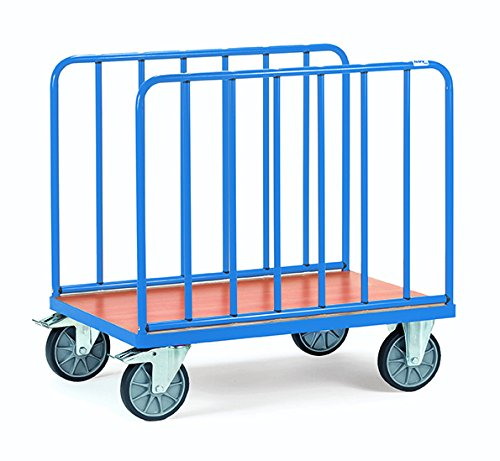 Fetra Plattformwagen - blau pulverbeschichtet - Ladefläche 1200x800 mm mit 2 Rohrbügelseiten