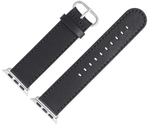 MARBURGER Uhrenarmband 24mm Leder Schwarz Silber Glatt - Montage Set 1812410000120