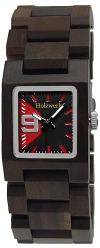 Holzwerk Germany Handgefertigte Designer Damen-Uhr Öko Natur Holz-Uhr Braun Schwarz Rot Grün Armband-Uhr Analog Klassisch Quarz-Uhr (Braun.Rot)