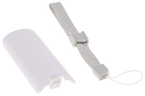 Battery Door Lid Cover Back Cover Pack Case Shell + Hand Strap Lanyard for Nintendo Wii Remote Controller Replacement (White)