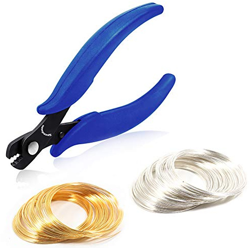 SPEEDWOX 5.5 Inches Memory Wire Cutting Pliers 200 Loops Memory Wire Set for Bracelet Making Gold Silver Loop Jewelry Wire Arts DIY Making Supplies Hobby Work Tool