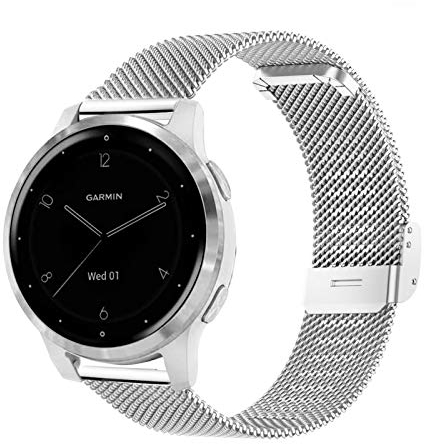 YOOSIDE Armband für Garmin Venu 3S / Vivoactive 4S / Vivomove 3S / Venu 2S, Edelstahl Masche Metall 18mm Ersatzarmband für Forerunner 255S /265S (Silber)