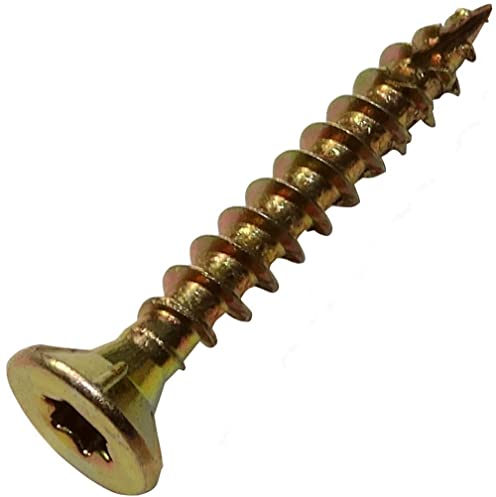 AERZETIX - C44453 - Lot de 100 - Vis à bois Ø3.5x25 mm tête fraisée à empreinte étoile T15 - en acier zingué jaune - assemblage filetage serrage fixation charpente contreplaqués agglomérés mélaminés