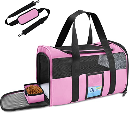 Refrze Haustier-Transportbox für mittelgroße Katzen, kleine weiche Hundetragetaschen Hunde, TSA-zugelassene Katzen und Hunde von 6,8 kg, Welpentasche, rosa