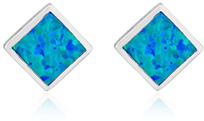 YAZILIND Frauen 925 Sterling Silber Quadrat Opal Ohrstecker Geburtstag Schmuck für Mädchen Blau
