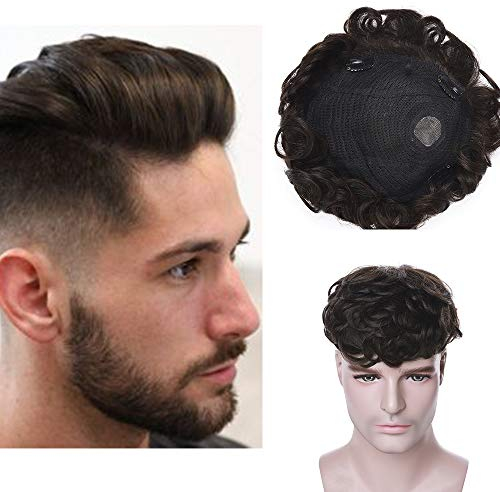 Silk-co Haarteile Echthaar Topper Extensions Echthaar für Männer Clip in Extensions Echthaar Gewellt Toupet Haarverdickung Haarverlängerung für Frauen 7A Human Hair 10cm-35g 02# Dunkelbraun
