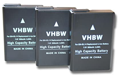 vhbw 3X Batterie Compatible avec Nikon D5500, D5600 Appareil Photo Digital Reflex APRN (950mAh, 7,2V, Li-ION) avec Puce d'information