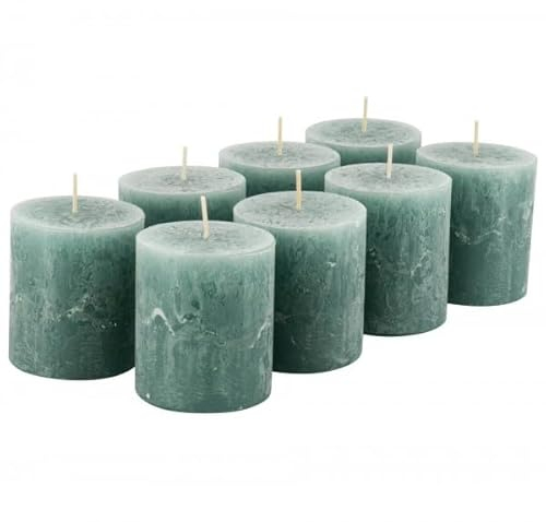 Rustikale Stumpenkerzen – Wachskerzen/Rustickerzen/Adventskerzen Weihnachten (Smaragd Grün, Klein: Höhe 8cm / Ø 7cm)