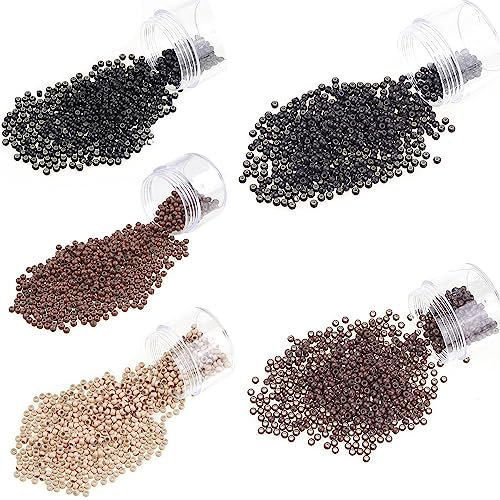 Kullke 1000pcs Nano Rings - 3mm Silicone Lined Hair Extension Beads - Dark Brown