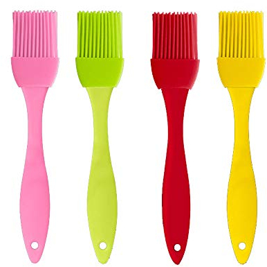 XINGSUI 4-teilige Silikon-Backbürste, Grillbürste, Kochbürste, Hitzebeständig, Gelb, Rot, Rosa, Grün