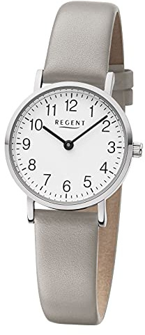 Regent Damen Armbanduhr aus Edelstahl und Leder in der Farbe Silber-Grau 28mm, Wasserdichtigkeit: 3Bar, 12111318