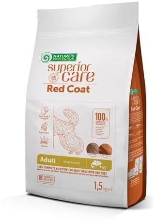 Nature's Protection Superior Care Red Coat Alimento Secco Senza Cereali per Cani Adulti di Taglia Piccola e Mini con Salmone Senza Macchie di Lacrimazione Ipoallergenico con Potenziatore Red Coat 1,5