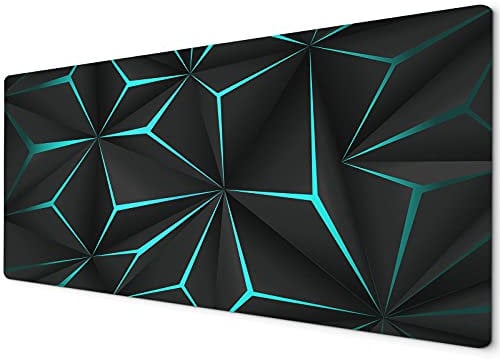 Large Mouse Mat | Gaming Mouse Pad | Desk Mat Large | XL Mouse Pad | Mousemat Desk Pad | Big Mouse Pad | Gaming Mousepad | Gaming Mouse Mats | 60 x 30cm | Geometric Black Neon Blue