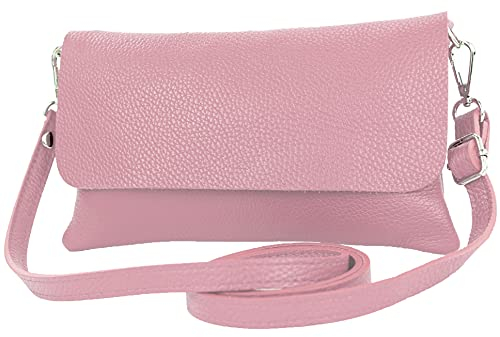 modamoda de T226 Damen Leder Clutch Umhängetasche Abendtasche Small handmade in Italy, Farbe:Altrosa