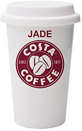 Giftme Costa Coffee Personalised, Dual Wall Eco Insulated White Ceramic Travel Mug with White Lid, Reusable Keep Cup