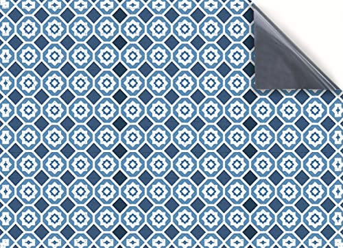 Stick & Go Repositionable Self Adhesive Dolls House Wallpaper 1:12 Scale (1 Sheet) - Vintage Floor Tiles Blue Shades - No. 167
