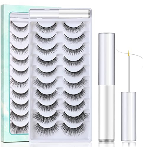 SISILILY Faux Cils 3D Multipack Faux Cils Naturel Longueur 10 Paires Différents Styles Faux Cils Noir avec Colle à Cils Blanche Réutilisable Doux Confortable Cils