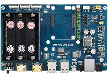 PoE UPS Uninterruptible Power Supply Base Board Designed For Raspberry Pi Compute Module 4 (CM4), USB2.0 x4, HDMI x2, Gigabit ETH