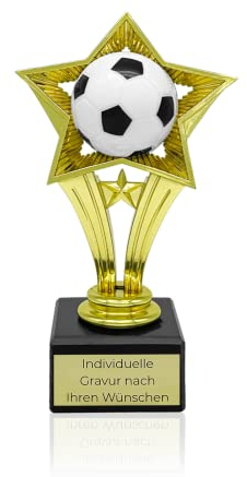Star Pokal mit Gravur Wunschtext | Fußball Pokal | Pokale Kindergeburtstag | Pokal Star Geschenk für Kinder, Frauen und Männer | Wanderpokal für Fußball | Fussball Pokal Gold 16cm (Ball im Stern)