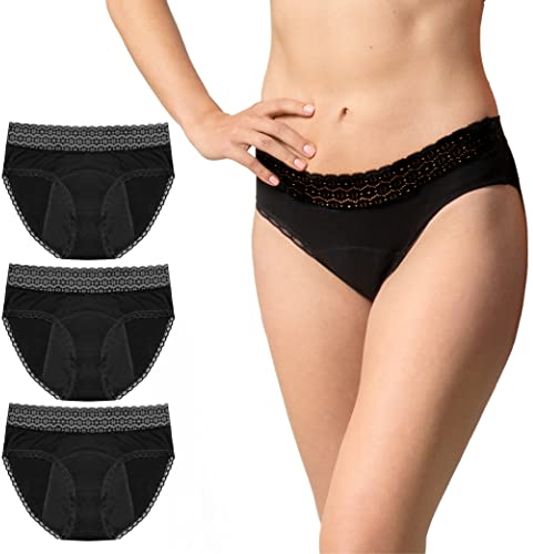 ZENAPHYR 3tlg. Perioden Unterwäsche -Set Bio-Baumwolle - Menstruationsunterwäsche 4 Auslaufsicheren Schichten - Hygienische waschbare Periodenunterschwäsche (L)