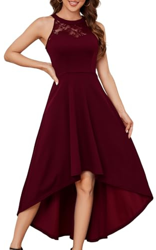 Bbonlinedress Abendkleider elegant für Hochzeit Ballkleid lang Damen Sommerkleid Neckholder High Low festliches Cocktailkleid Brautkleid-1Burgundy S