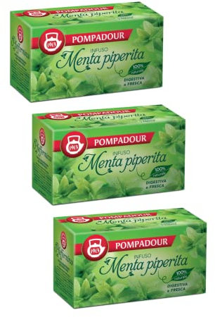 Pompadour 1913 | Menta Piperita 100% Naturale | Infuso Digestivo e Fresco Senza Caffeina - 3 x 20 Bustine di Tè (135 Gr)