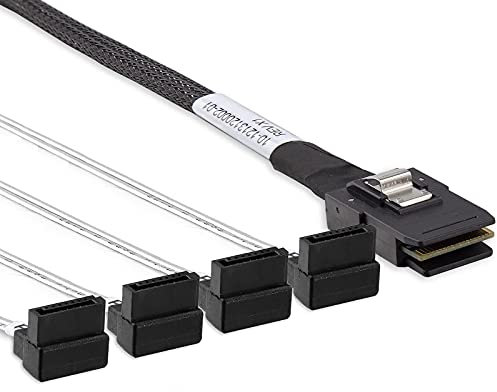 10Gtek® 6G Internes Mini SAS 36pin SFF-8087(Host) Male zu 4x SATA(Target) 7pin Female Fan-Out Kabel, Straight zu Right Angle, 0.5-Meter(1.65-ft)