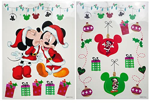 WTD - Adesivo per finestra Disney Topolino Minnie Mouse Natale 30 x 40 cm, 2 fogli autoadesivi, senza colla