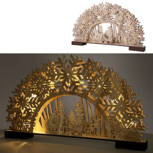 Cepewa Schwibbogen zum Aufstellen 10 LEDs | Holz 45x26x5cm | beleuchtete Winterlandschaft | Beleuchtung Fensterbankdekoration