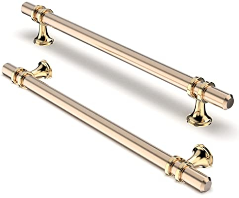 FURNIWARE Pack of 10 Cabinet Handles, Hardware Drawer Pulls, Zinc Alloy + Aluminum Kitchen Cabinet Door Handles Pull, 192mm(7.6 Inch) Hole Center Gold + Oxidized Bright Gold