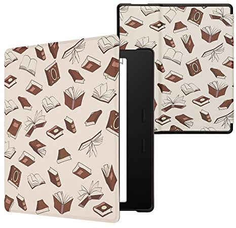 kwmobile Klapphülle kompatibel mit Amazon Kindle Oasis 10. Generation Hülle - eReader Case - Bücher und Seiten Beige Braun Gold