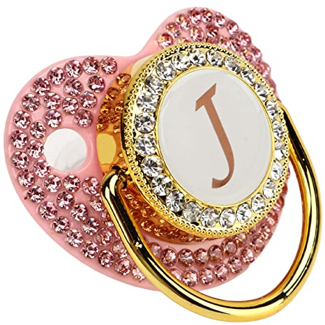 Goldener Baby-Schnuller, Personalisiertes Schnuller Schnullerclip-Set, A-Z 26 Buchstaben-Schnuller Bling Schnuller für Neugeborene, Silikon für Babys Im Alter von 6 Bis 18 Monaten (Buchstabe J)