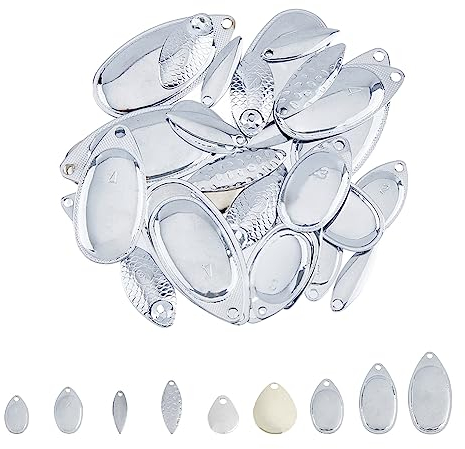 SUPERFINDINGS 60 Stück 3 Stile Angel Spinner Köder Set 6 Größen Ovale Angel Attraktor Spinnerblätter 60 Stück Spinnerbait Gabelkopf Eisen Angelköder DIY Zubehör