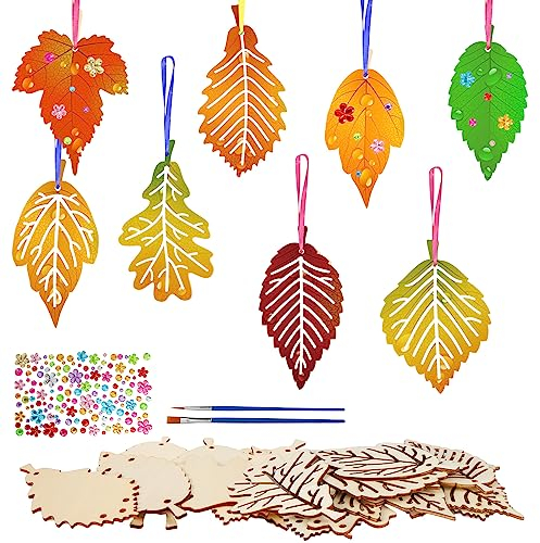 Matogle 36 Stück Herbstdeko Bastelset Herbst Holzbastelsets Herbstblatt Kinder DIY Holzspiegel Handwerk Blätter Deko für Jungen Mädchen Herbst Erntedankfest Geburtstag Geschenke