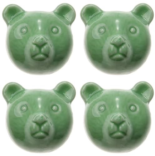 MUXSAM Door Handle Ceramic Bear Pattern Novelty Drawer Door Pull Handle Chest Cabinet Dresser Knobs (Green, 4 Pcs)