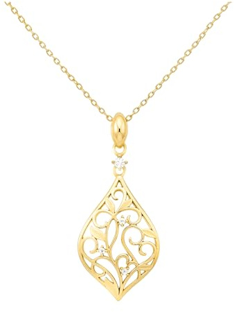 Sofia Milani - Damen Halskette 925 Silber - vergoldet/golden - mit Zirkonia Steinen - Blatt Blumen Anhänger - N0647