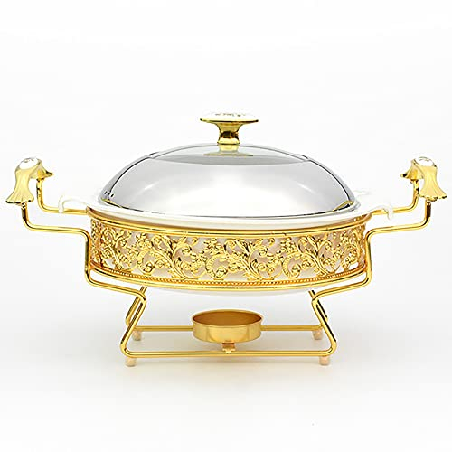 Chafing Dish-Buffet-Set mit goldenem Muster, runder Edelstahl-Chafer mit Deckel für Buffet-Hochzeiten, Partys, Bankette, Catering-Events, Chafer- und Buffetwärmer-Set, 28 cm (Größe