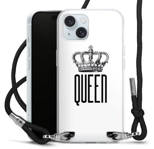 Carry Case kompatibel mit Apple iPhone 15 Hülle mit Band Handykette zum Umhängen schwarz Queen Königin Krone