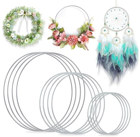 ROLLWAY 12 PCS Metallring 10cm 15cm 20 cm, Metallringe zum Basteln Dekoring zum Hängen, Drahtringe Ringe zum Basteln Makramee Deko Ringe Rahmen Klein für Traum Fänger, DIY Hochzeitskranz, Wandbehang