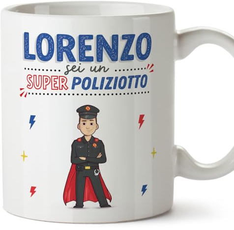 Mugffins Tazza Personalizzata in ceramica per POLIZIOTTO uomo 11 oz / 350 ml - In italiano - Sei Super! - Idea regalo per compleanno, anniversario, natale, laurea