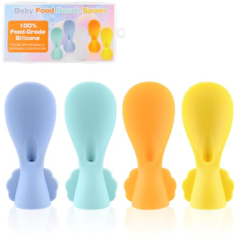 MUQZI Baby Food Pouch Silicone Spoon - Squeeze Spoons Feeding Set, Reusable Baby Weaning Spoon, Self-Feeding Spoon for Babies, 4 Colors