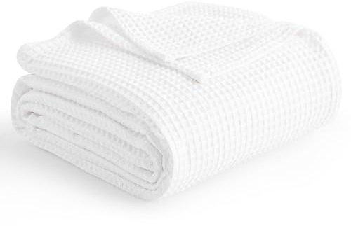 Aisbo Dünne Sommerdecke Weiß - Waffelpique Leichte Decke 230x270 cm als Sofaüberwurf, Weich Kuschelige Wohndecke für Wohnzimmer, Couch und Bett, Flauschig Riesen