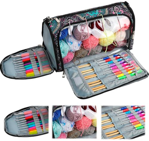 ADERTOS Stricktasche Aufbewahrung Oxford Stoff Aufbewahrungstasche Wolle Tragbare Garn Aufbewahrung Tasche Bunt Tasche Stricken mit Schultergurt Strick Organizer Tasche für Stricknadeln Häkelnadel