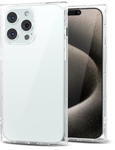 Svanove for iPhone 15 Pro Max Clear Case Square Rectangle Edge, Aesthetic Trendy Girly Transparent Silicone Rubber Phone Case for Women, Thin Slim TPU Bumper Protective Cover, Clear
