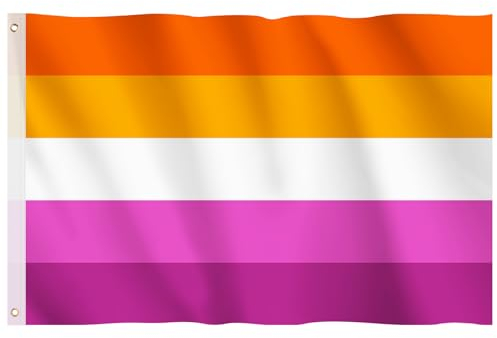 Hianjoo 90X150cm Sunset Lesbian Regenbogen Flagge mit 2 Messingösen, LGBT Flagge Pride Monat Flag, Lesbian Flag, Les Sunset Banner, Pride Regenbogen Flagge für Indoor und Outdoor [Lebendige Farbe]