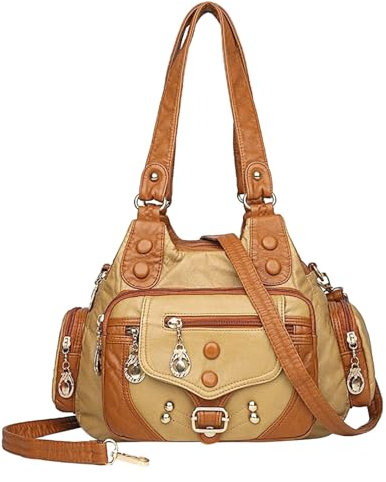 QWUVEDS Damen-Einkaufstasche, modische Handtaschen, Geldbörse, Umhängetasche, Ledertasche für Damen Bauch Taschen Herren (Beige, One Size)