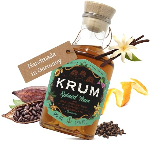 KRUM® Spiced Rum braun 32% vol. [Manufakturprodukt] 500ml | Made in Germany aus Bio-Melasse | guter Rum süß | Rum Geschenk | brauner Rum Angebote | Alkohol Rum Vanille Geschmack | Spiced Rum kaufen